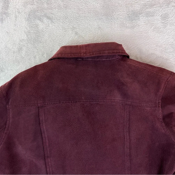 A.M.I Suede Jacket Leather Size Large Womens Purple Button Satin 70s Style - Picture 10 of 16